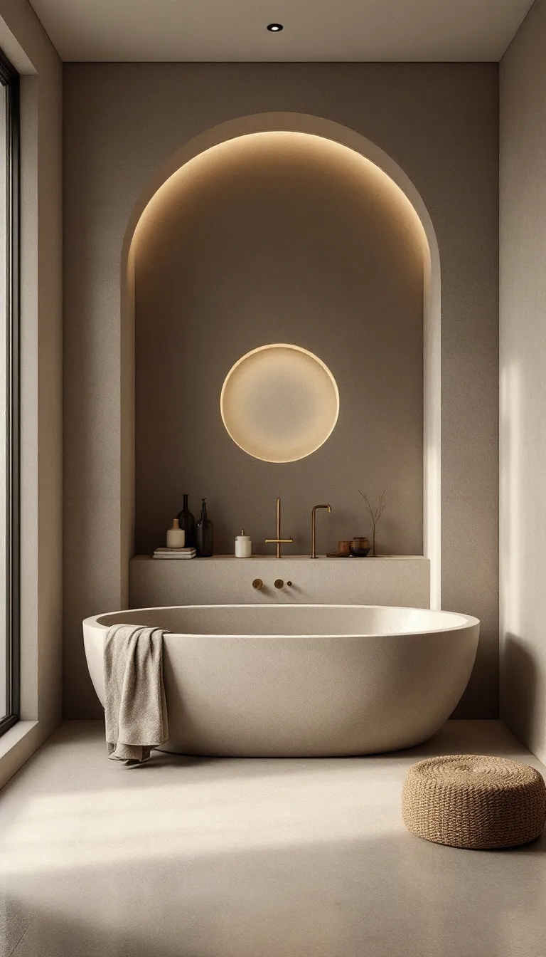 Baño tipo spa con bañera exenta de piedra y hornacina iluminada